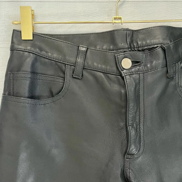 Vintage Genuine Black Soft Lamb Leather Flare Pants Size S - Picture 7 of 9